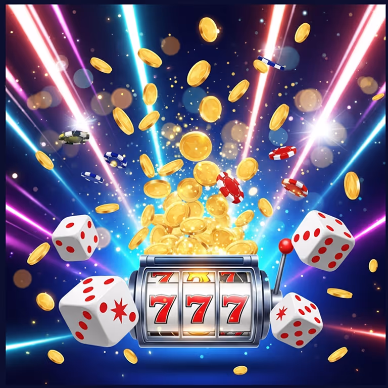 Rainbet Casino featuring a poker table stacked with chips and cards in a modern high-rise lounge overlooking the city skyline.